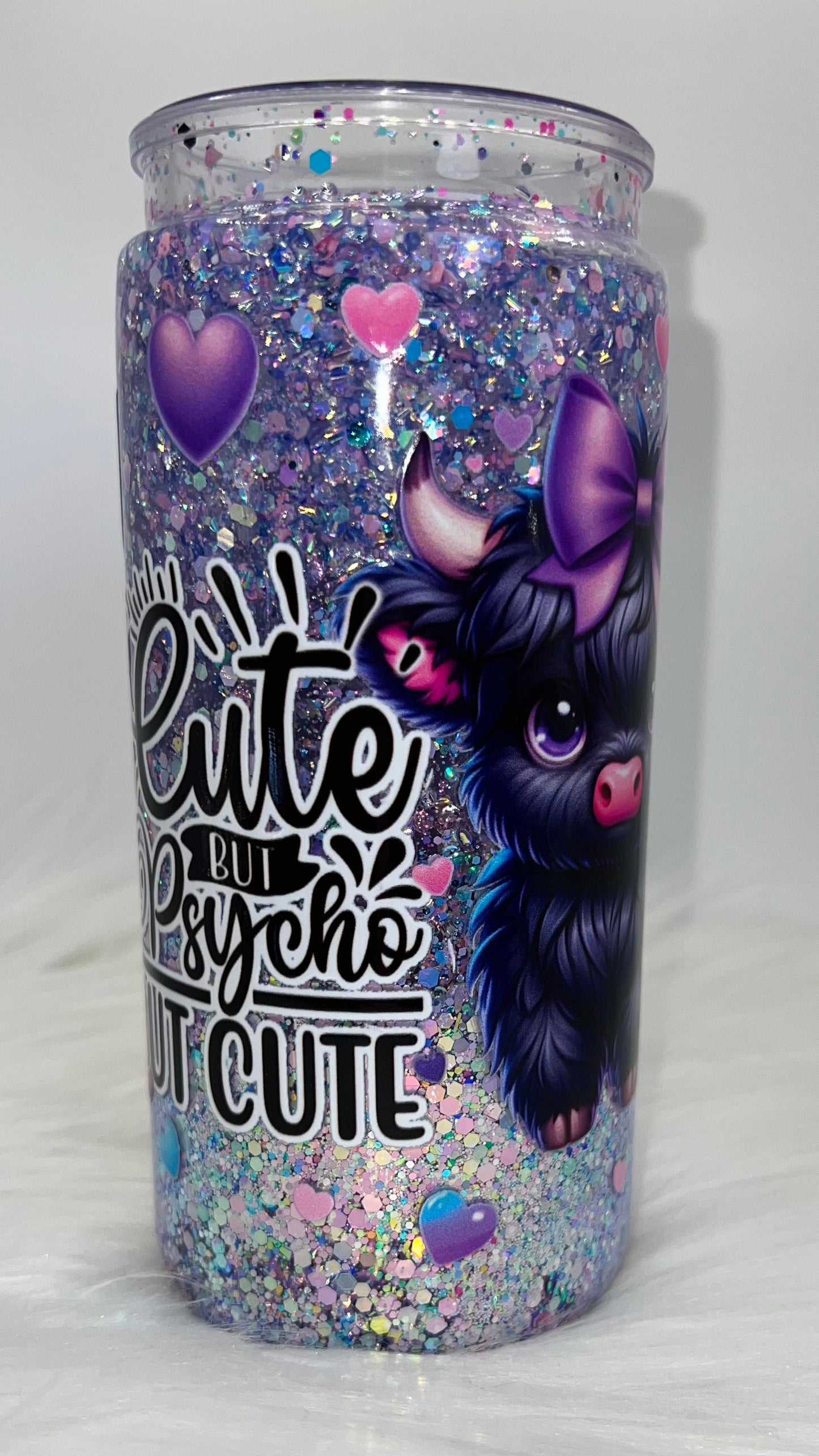 20oz Acrylic Snow Globe Tumbler —Cutie with Purple Bow