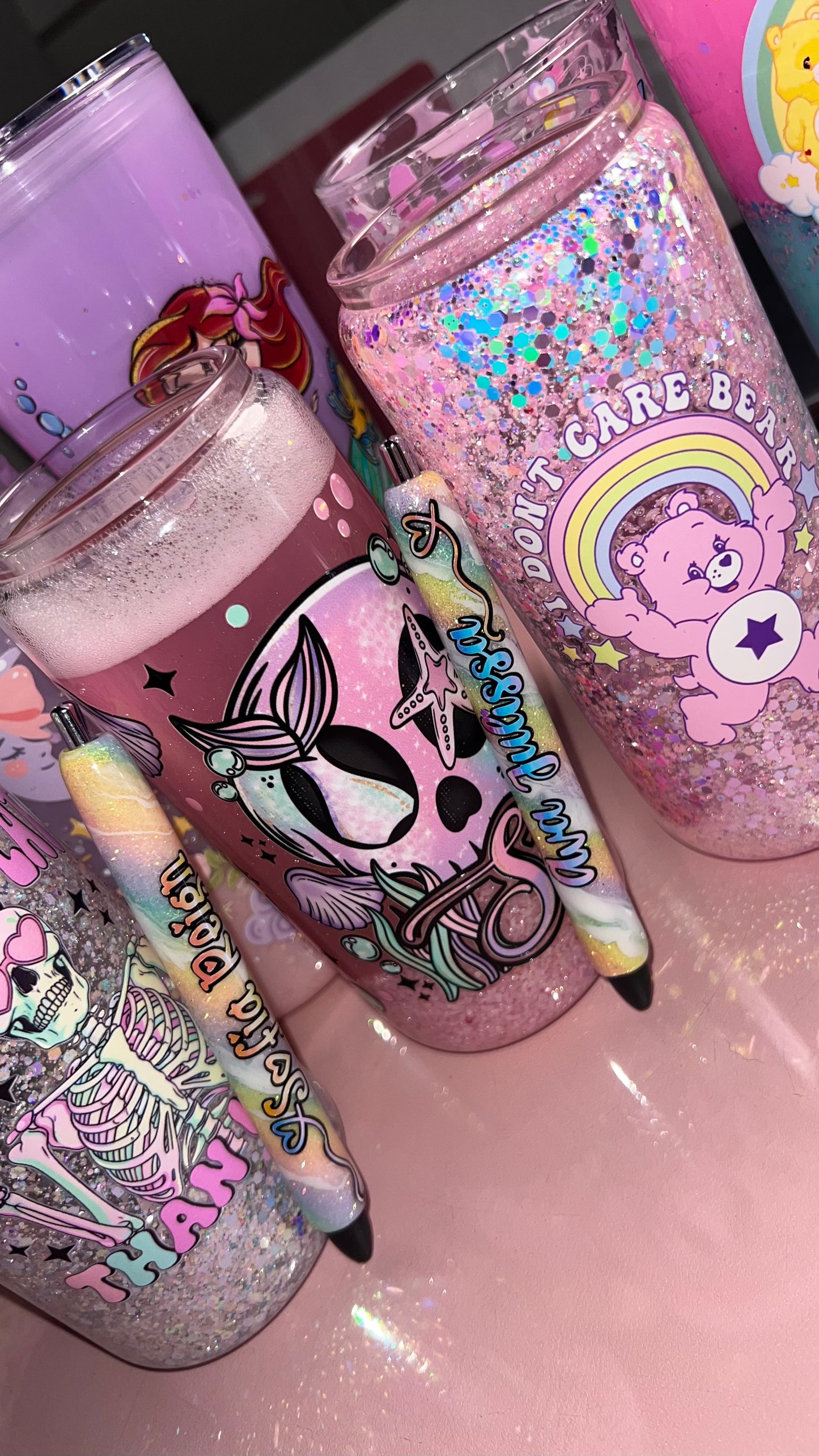 24oz Acrylic Snow Globe Funnel Tumbler -- Care Bear Cloud Crew (pre-made)