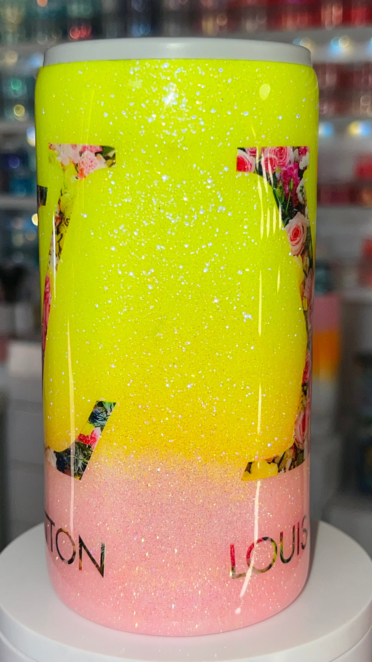 12oz Stainless Steel— EPOXY Slim Koozie: Neon Floral LV