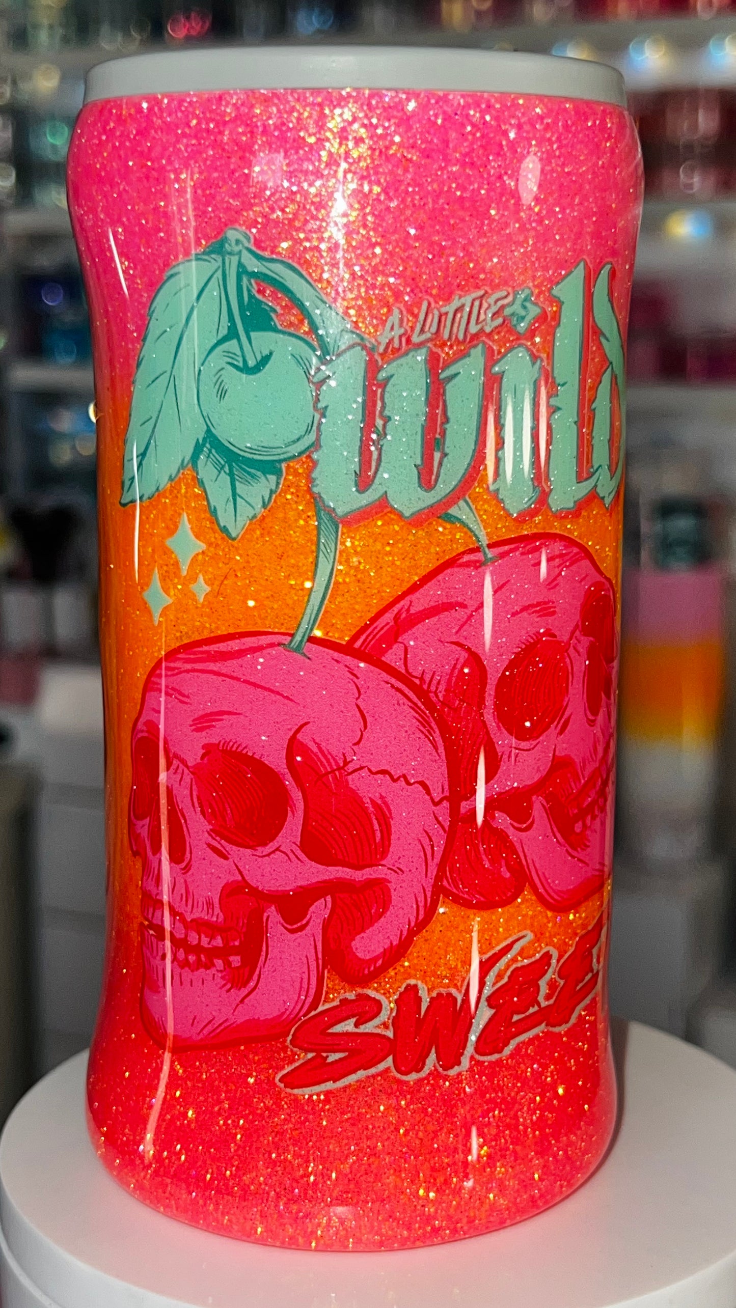 12oz Stainless Steel— EPOXY Slim Koozie: Coral Skull