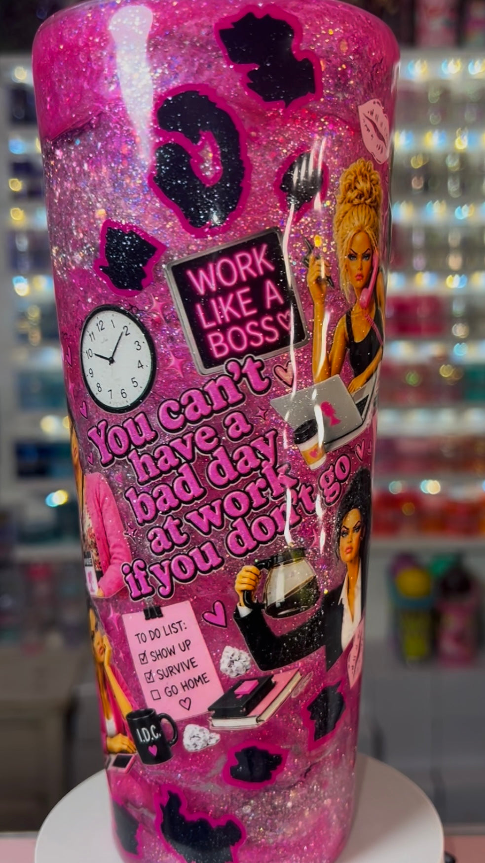 24oz Acrylic INK DROP Snow Globe Tumbler- CrashOut Barbie WORK