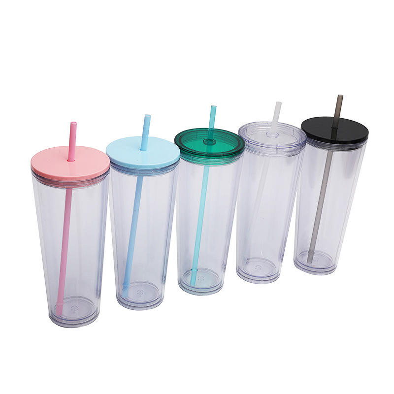 24oz Snow Globe Cups Tumbler w/ Color Lids and Straws (Style 1)
