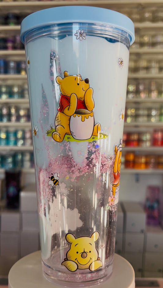 24oz Acrylic Boba Snow Globe Tumbler—Pastel Pooh