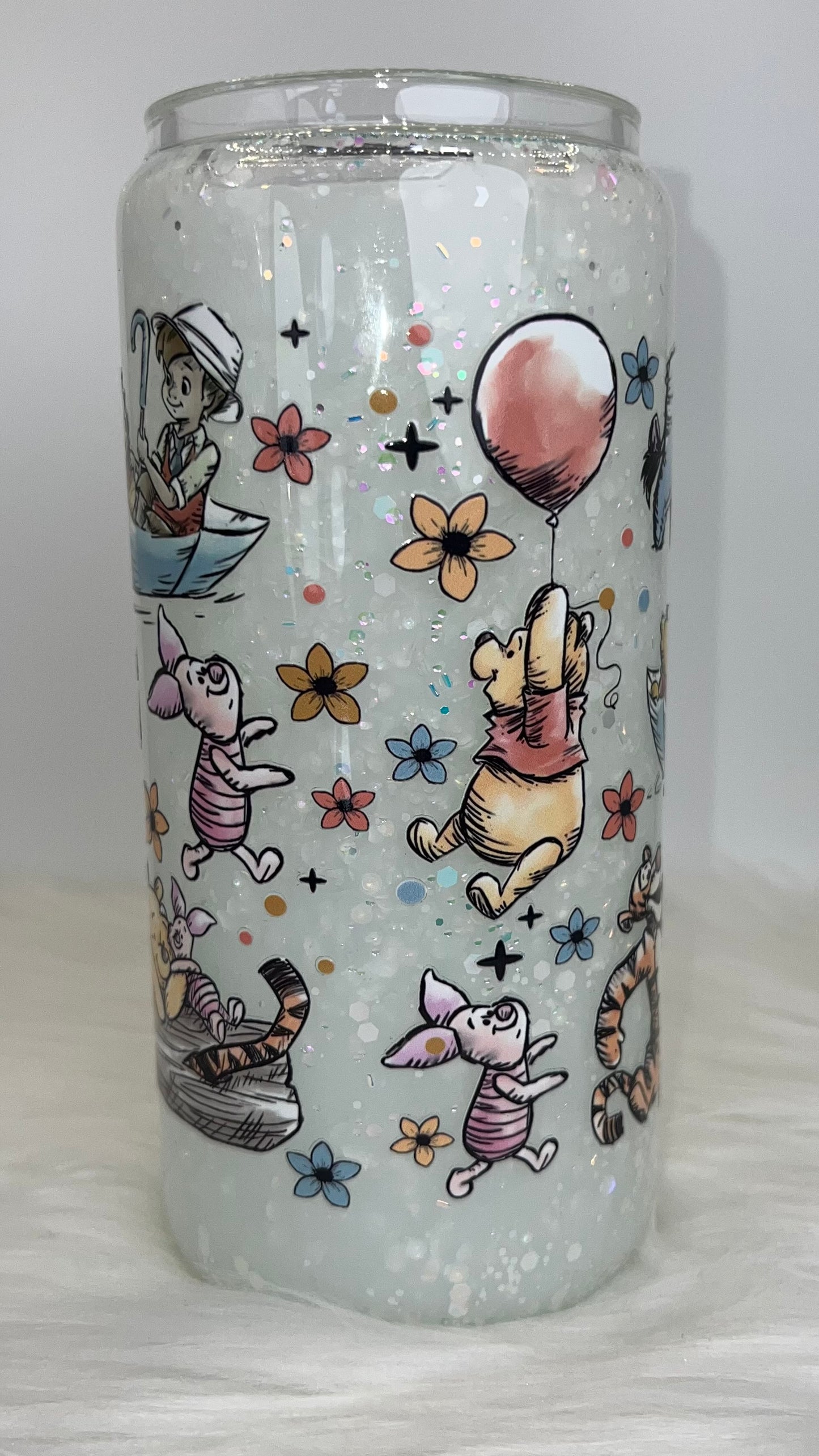 20oz Glass Snow Globe Tumbler -- Vintage Pooh Bear (pre-made)