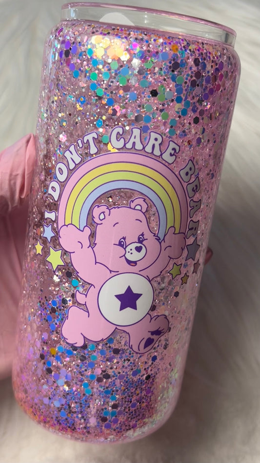 20oz Glass Snow Globe Tumbler -- Don’t Care Bear (pre-made)