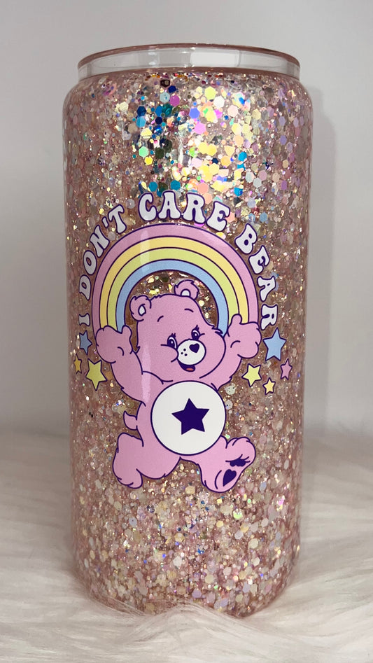 20oz Glass Snow Globe Tumbler -- Don’t Care Bear (pre-made)