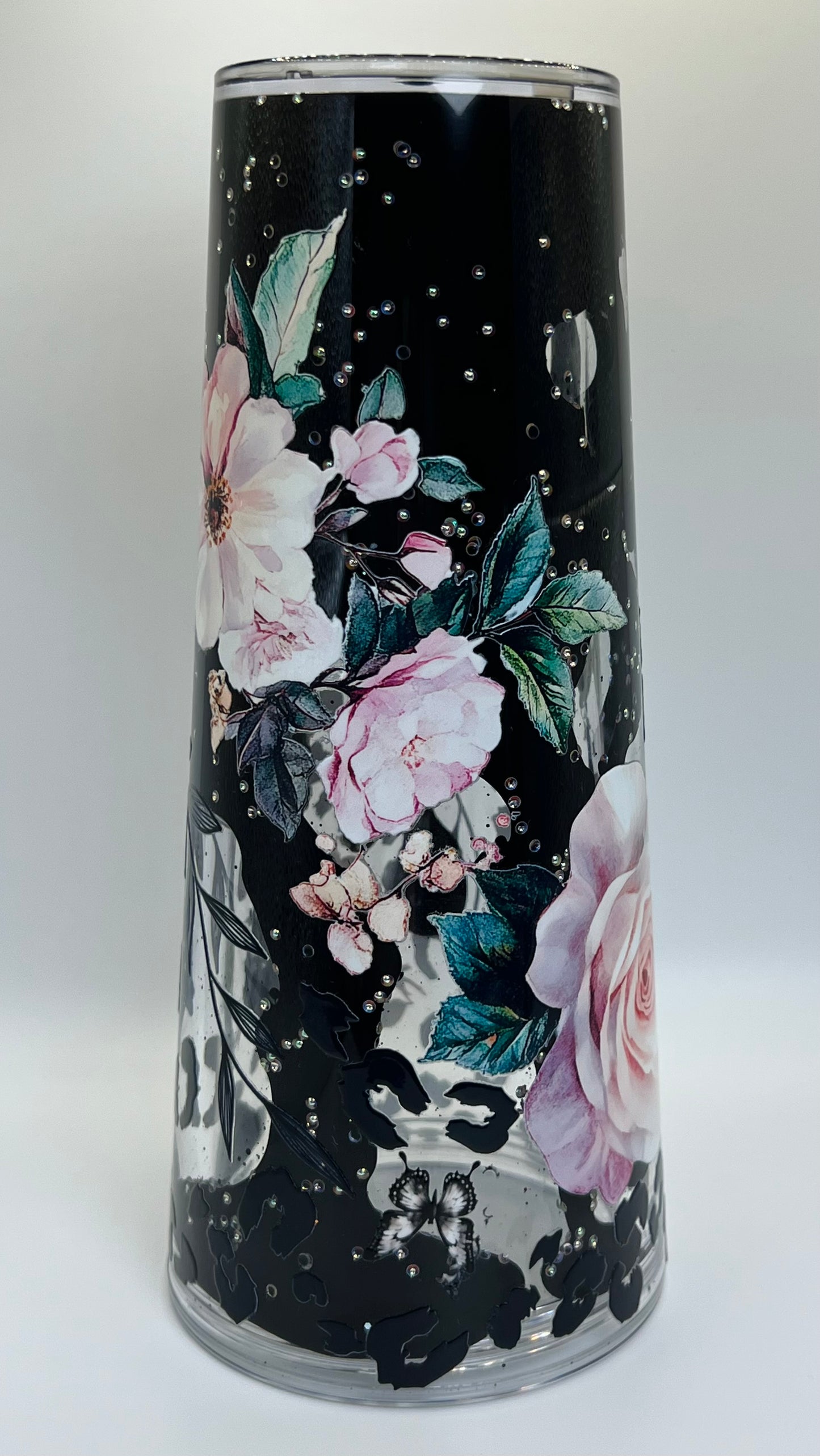 24 oz Acrylic Double-Wall Snow Globe Tumbler —Silk Rose