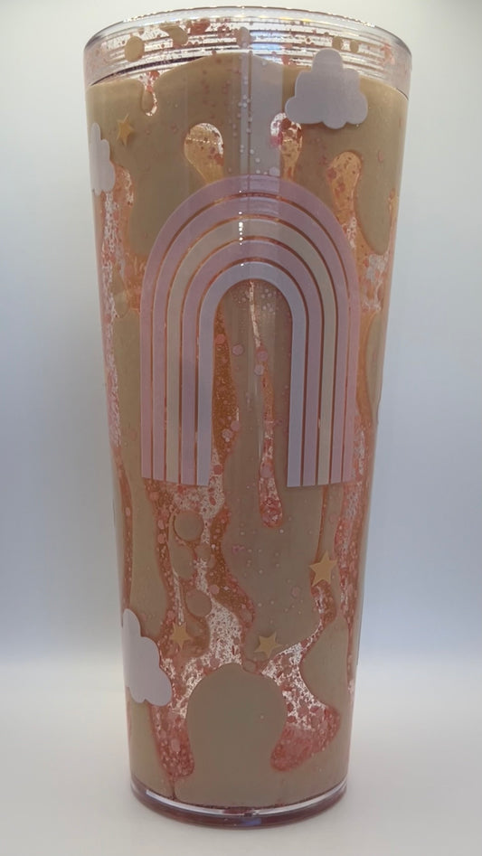 24 oz Acrylic Double-Wall Snow Globe Tumbler — Blush Rainbow