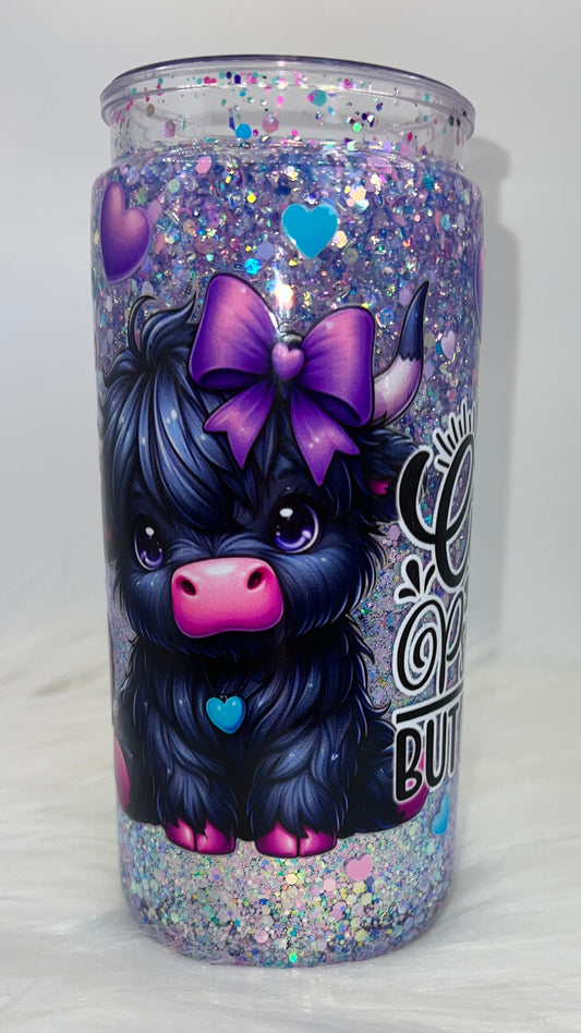 20oz Acrylic Snow Globe Tumbler —Cutie with Purple Bow