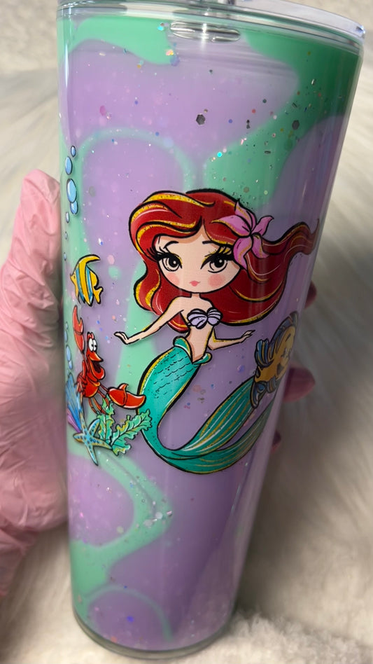 24oz Acrylic Snow Globe Funnel Tumbler -- Under the Sea Cutie (pre-made)