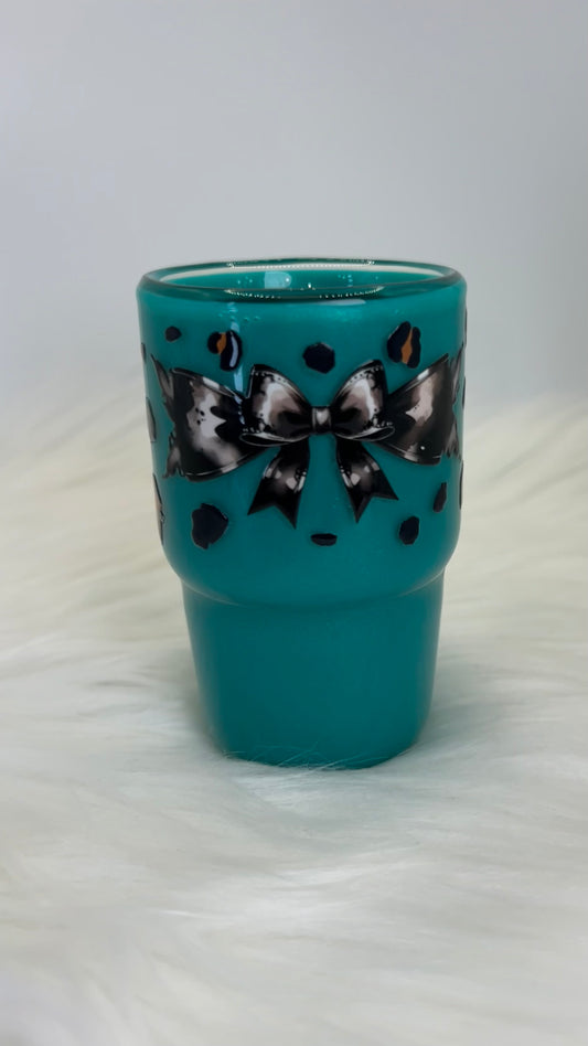 3oz Glass Snow Globe -- Teal Western Bow