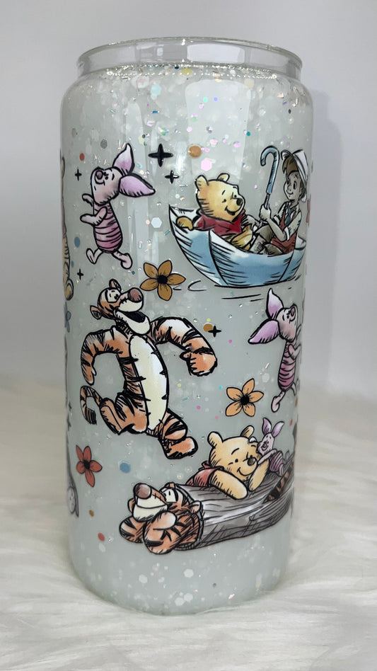 20oz Glass Snow Globe Tumbler -- Vintage Pooh Bear (pre-made)