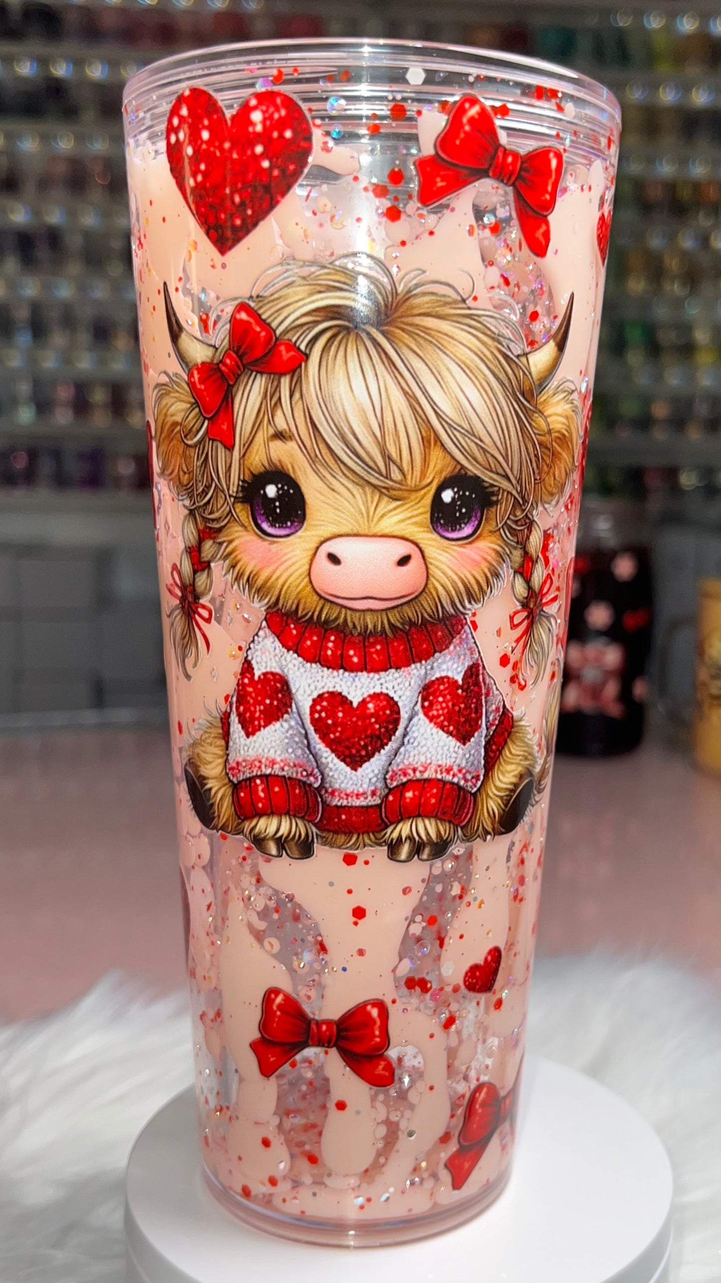 24 oz Acrylic Double-Wall Snow Globe Tumbler — Peachy Cow