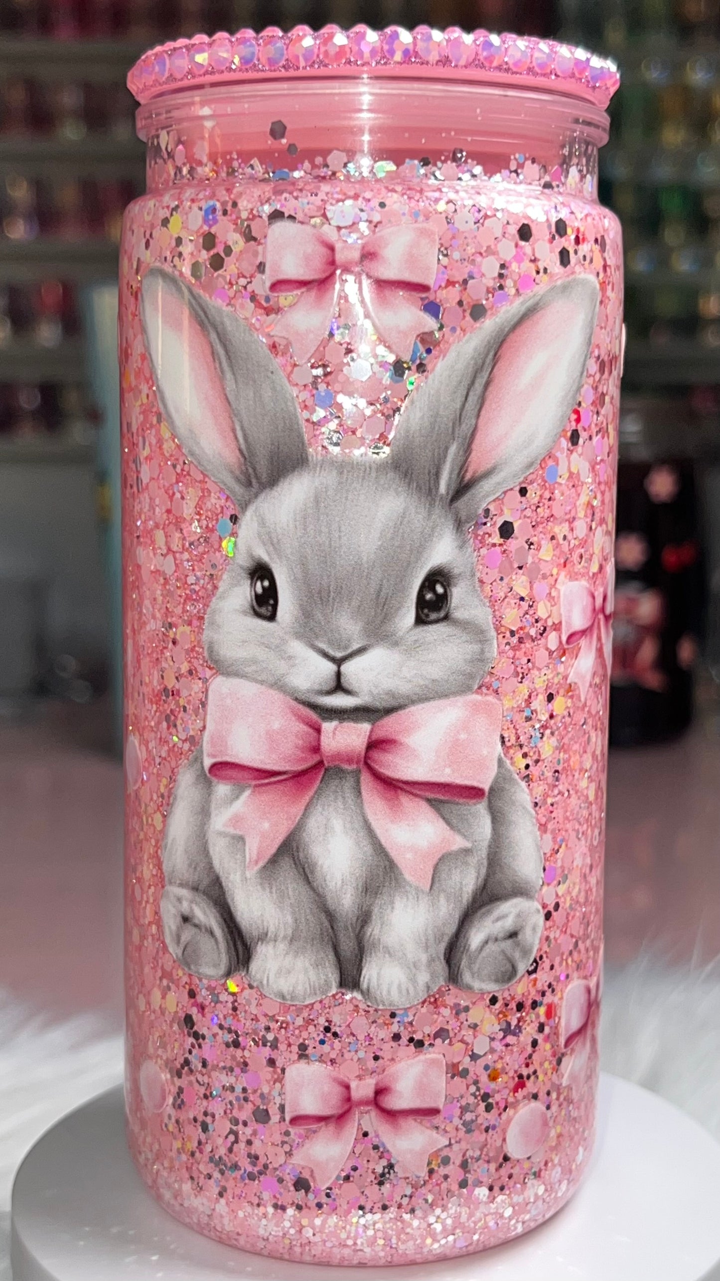 20 oz Acrylic Double-Wall Snow Globe Tumbler - Pinky Bunny