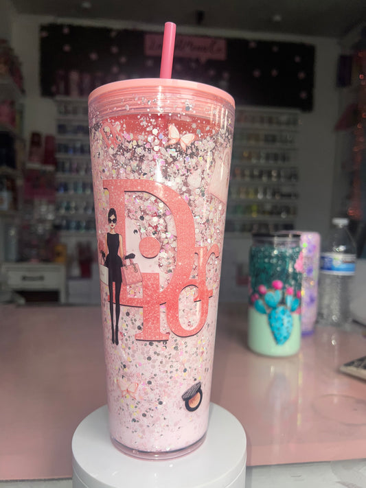 24oz Snow Globe Cup Tumbler w/ Color Lid and Straw- Dior Darling