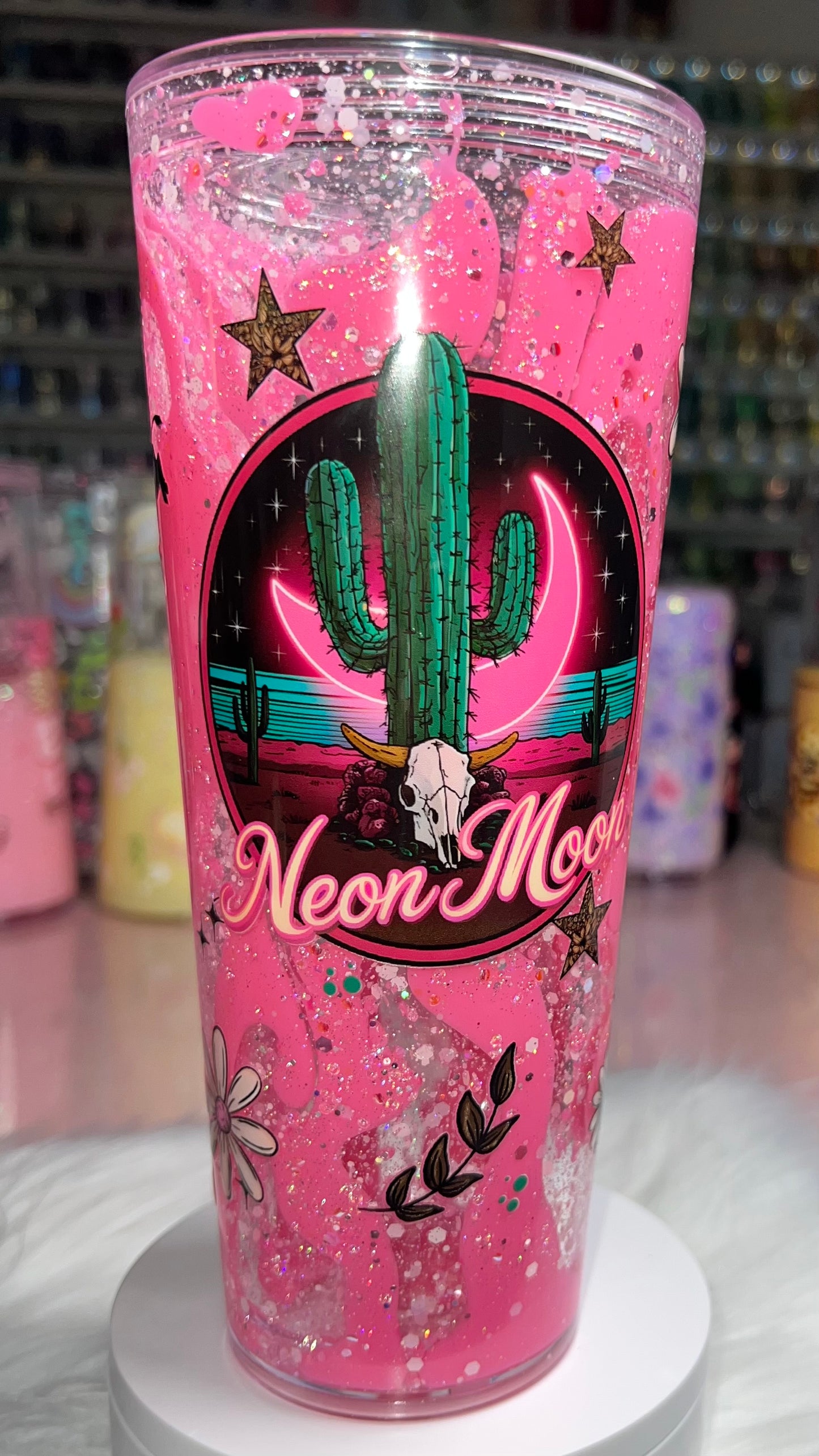 24 oz Acrylic Double-Wall Snow Globe Tumbler - Neon Moon