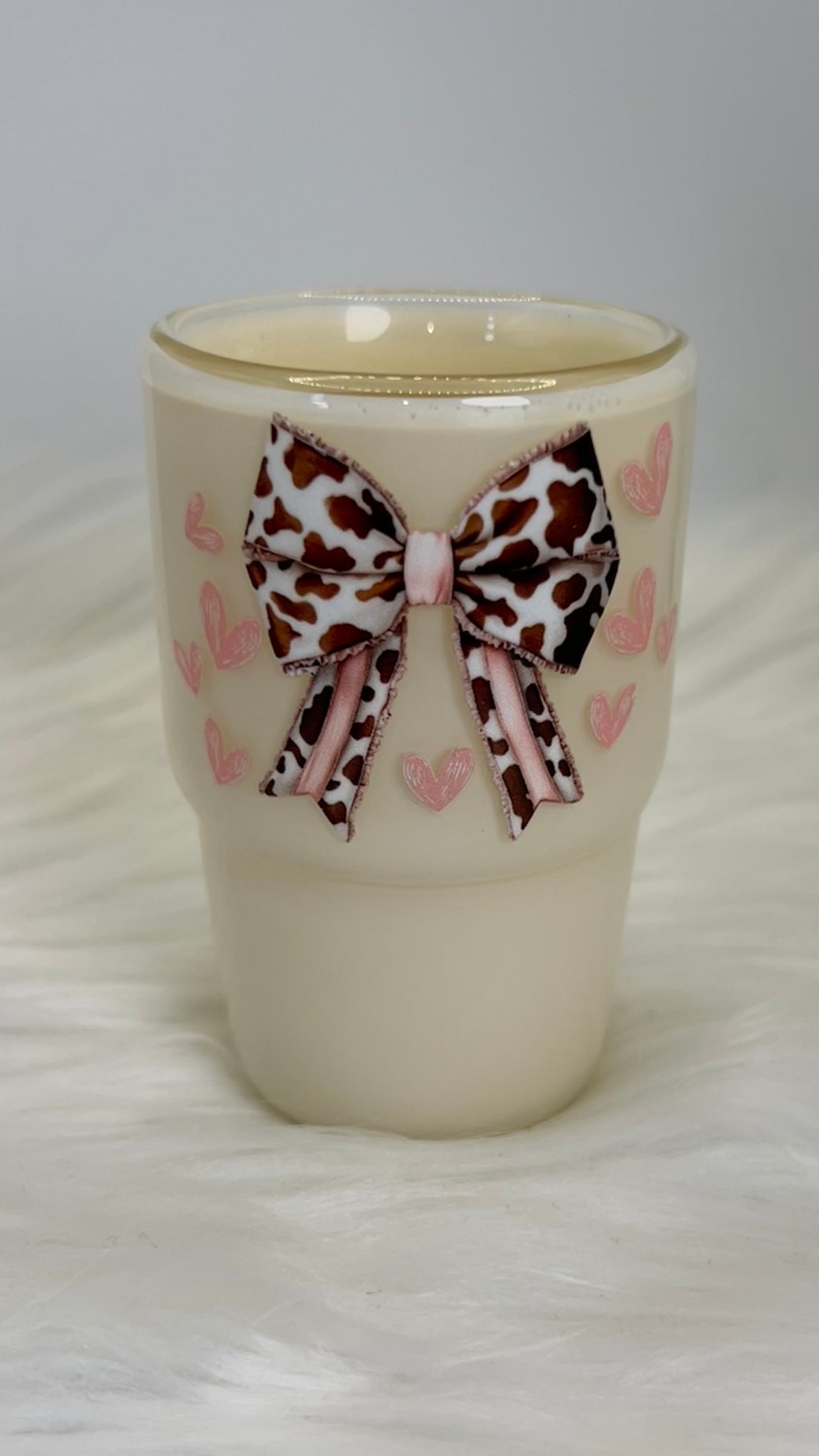 3oz Glass Snow Globe -- Cream Cow Bow (Pre-Made)
