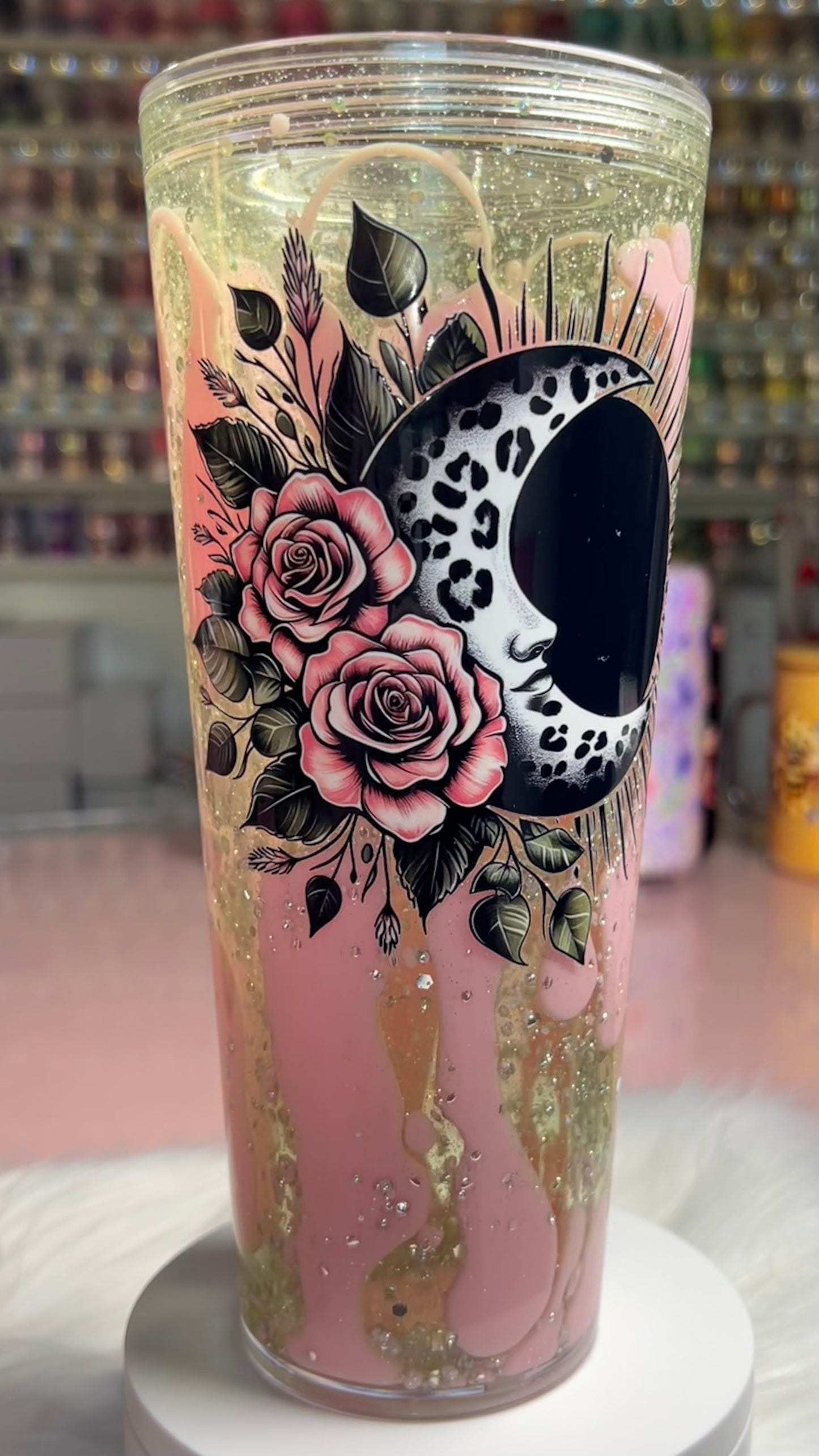 24 oz Acrylic Double-Wall Snow Globe Tumbler — Rose Moon