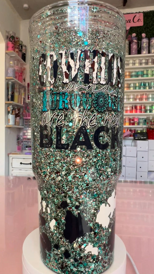 40oz Acrilyc Snowglobe w/handle--Turquoise new Black (Waterfall)