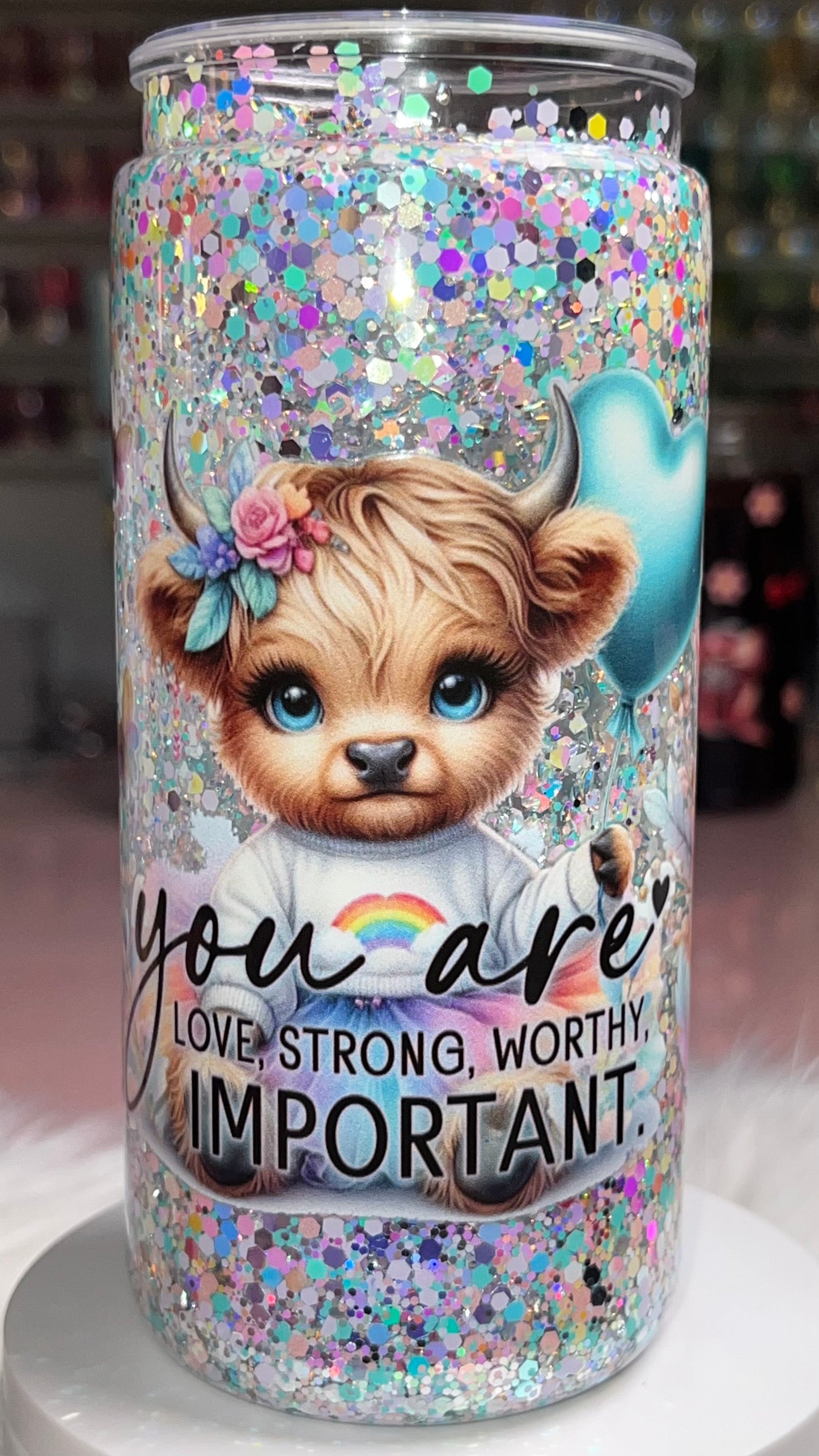 20 oz Acrylic Double-Wall Snow Globe Tumbler - Pastel Cow