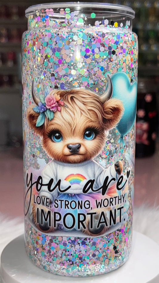 20 oz Acrylic Double-Wall Snow Globe Tumbler - Pastel Cow