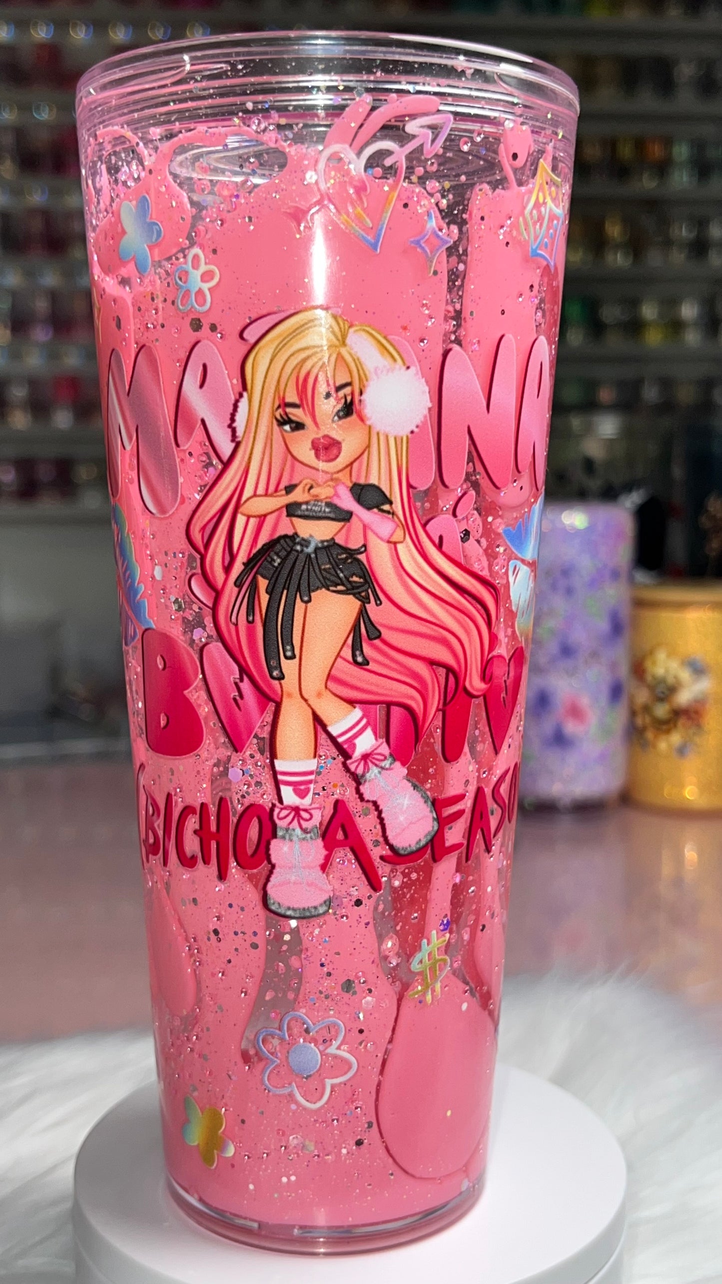24 oz Acrylic Double-Wall Snow Globe Tumbler - Karol G (lava)