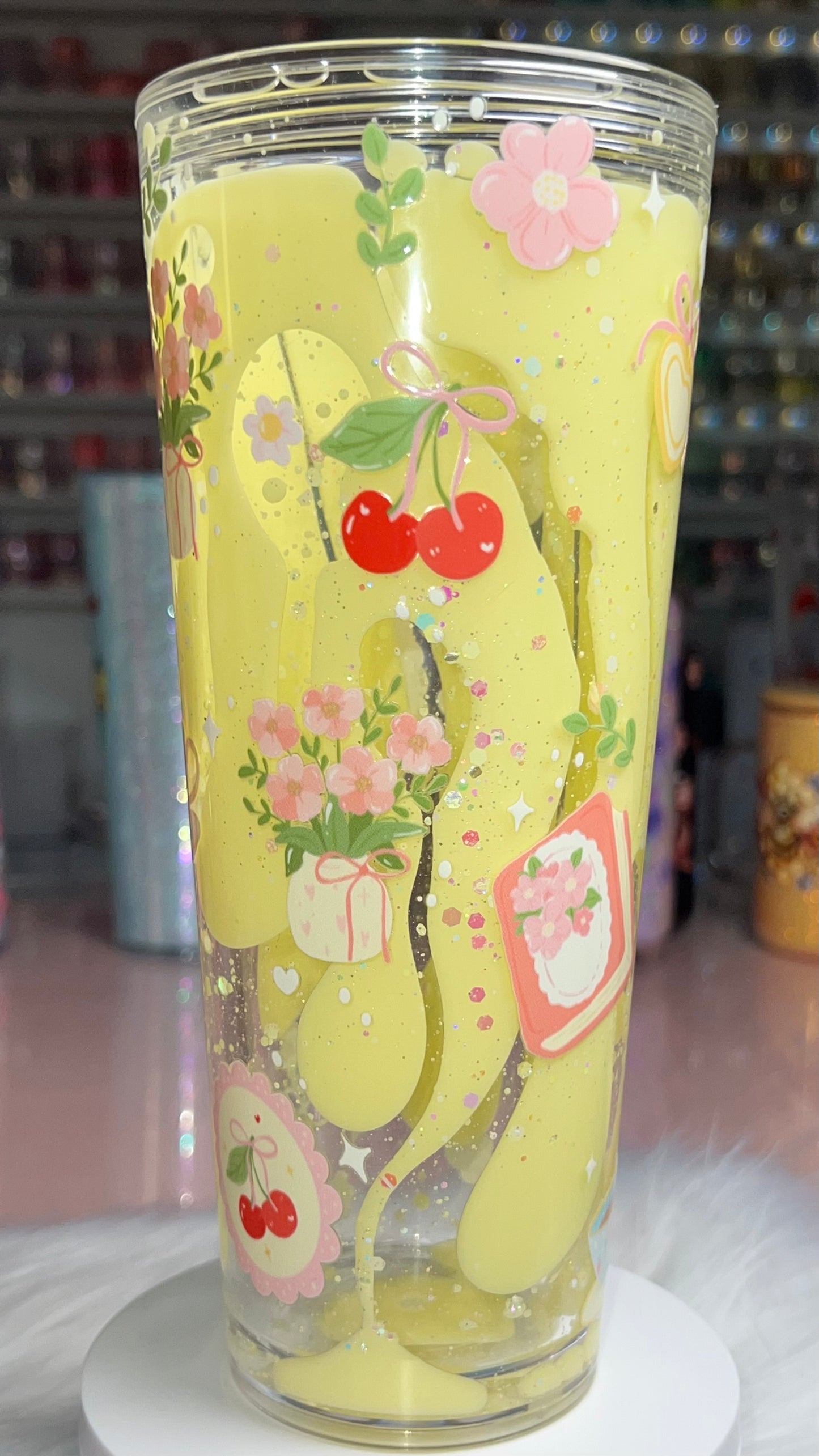 24 oz Acrylic Double-Wall Snow Globe Tumbler - Spring Tea (lava)