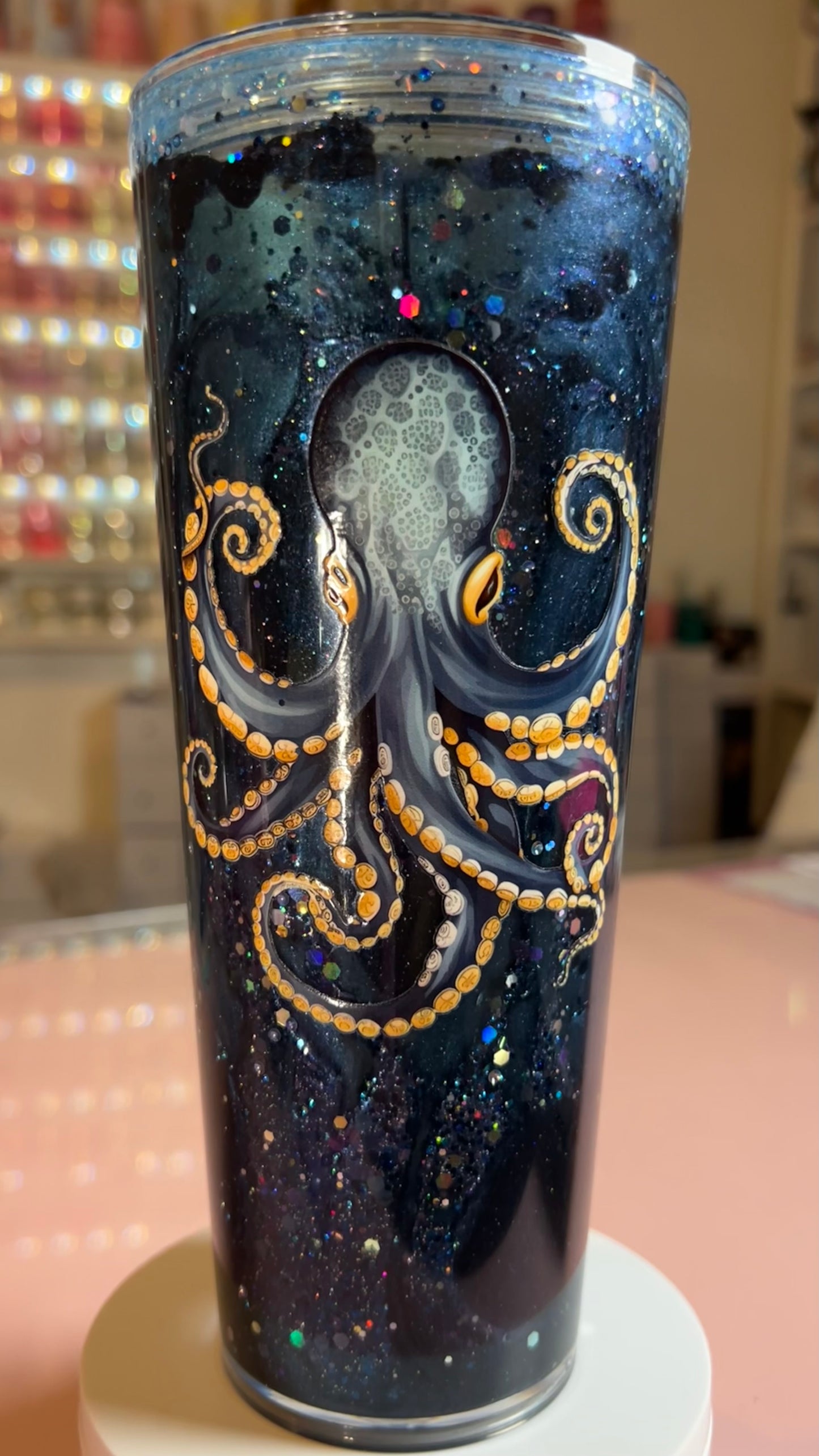 24 oz Acrylic Double-Wall Snow Globe Tumbler — Deep Sea