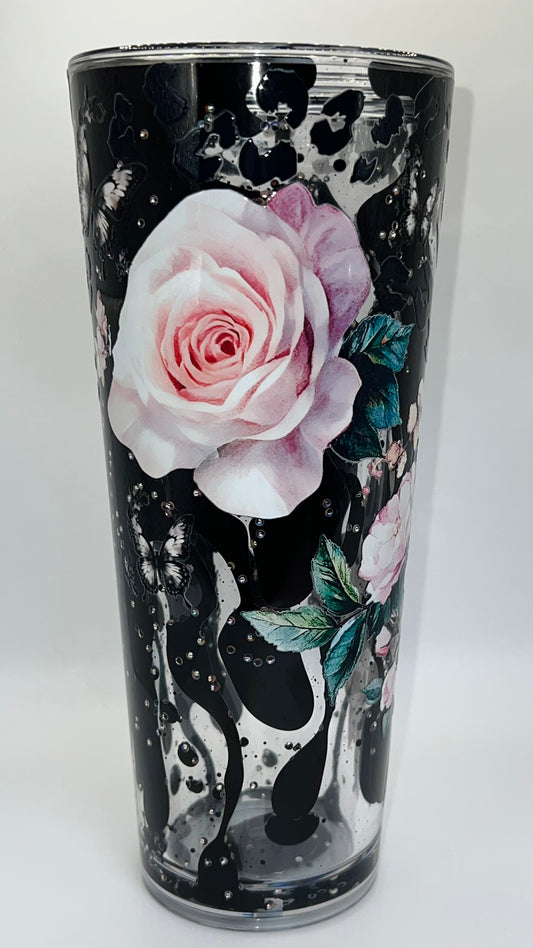 24 oz Acrylic Double-Wall Snow Globe Tumbler —Silk Rose