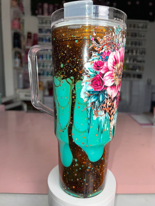 40oz Acrylic Snowglobe w/ Handle-- Wild Bloom