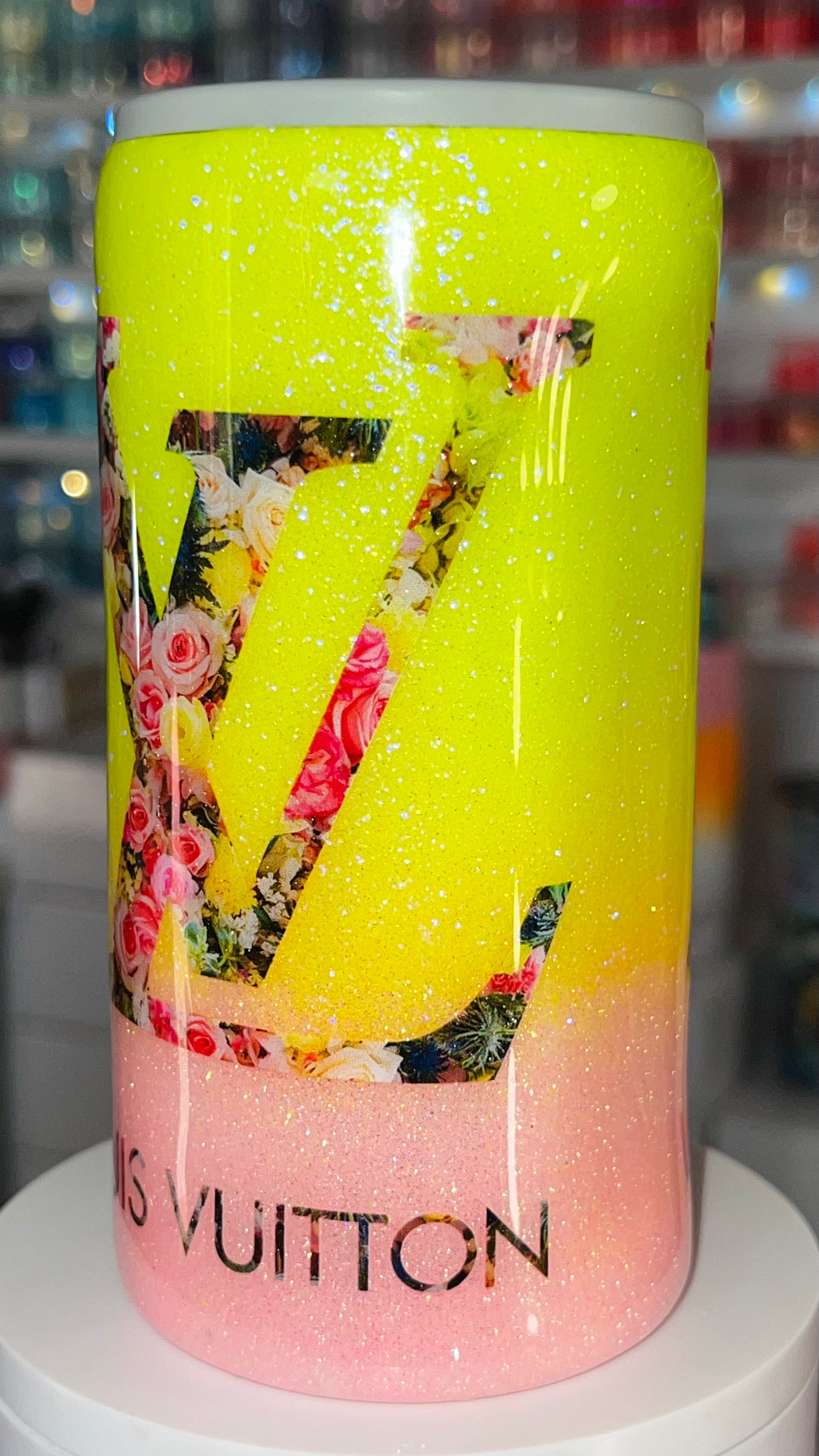 12oz Stainless Steel— EPOXY Slim Koozie: Neon Floral LV