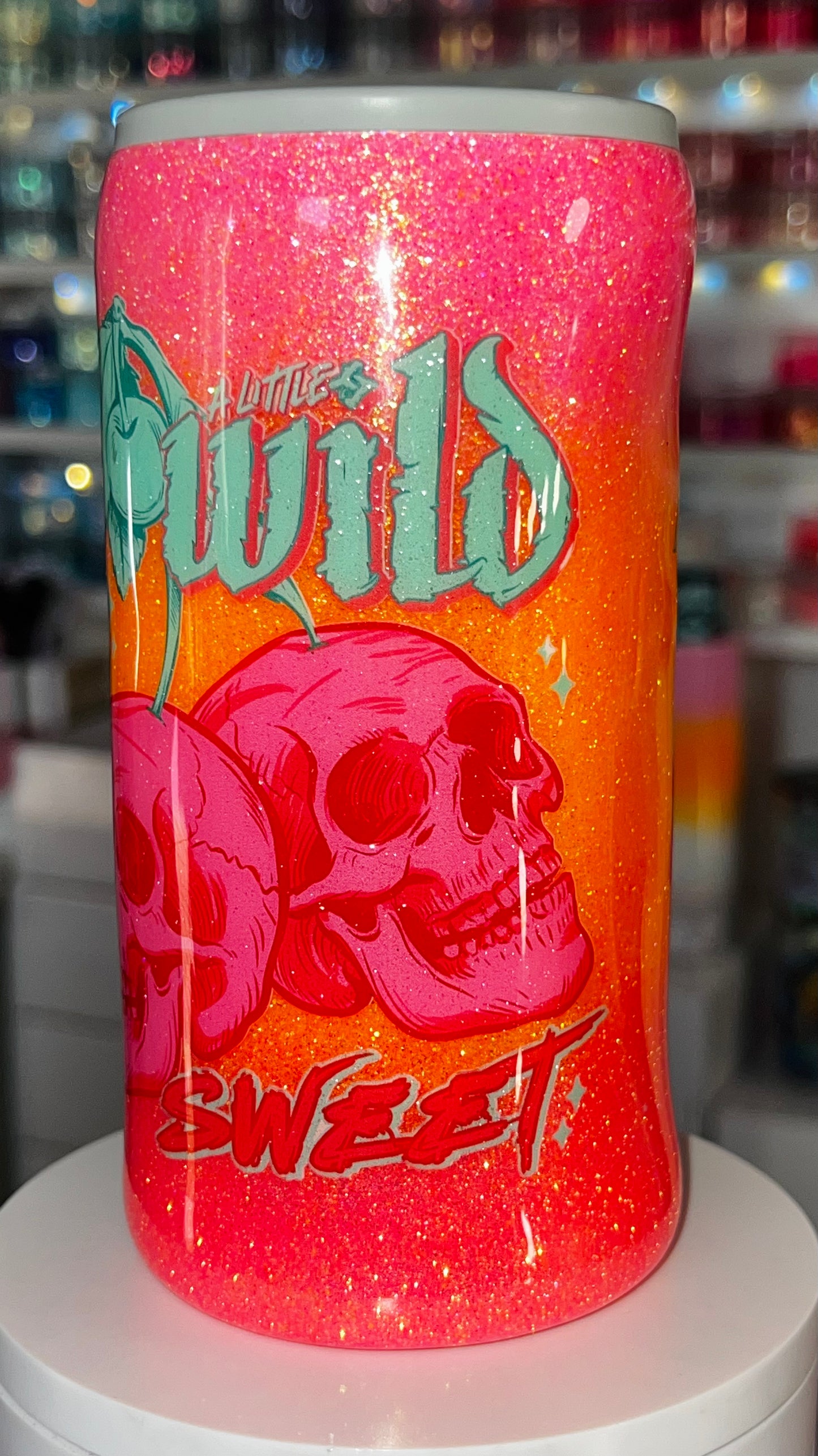12oz Stainless Steel— EPOXY Slim Koozie: Coral Skull