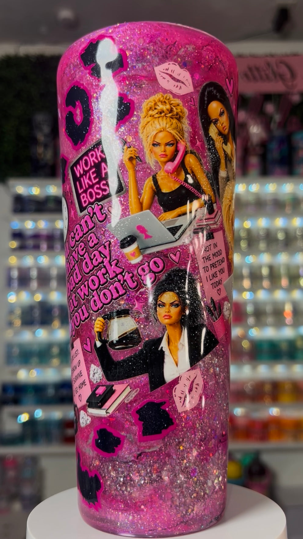 24oz Acrylic INK DROP Snow Globe Tumbler- CrashOut Barbie WORK