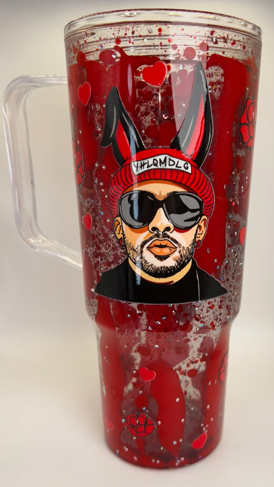 40oz Acrylic Snowglobe w/ Handle-- Bad Bunny Lava Love