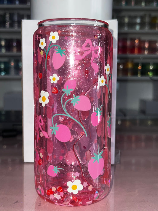 20oz Glass Snow Globe—Strawberry Drip