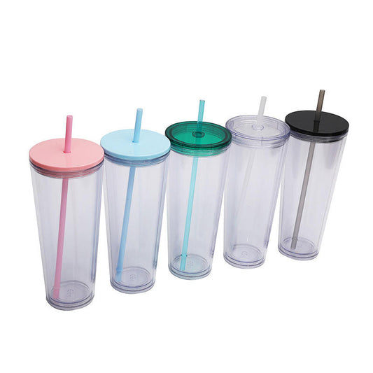 24oz Snow Globe Cups Tumbler  w/ Color Lids and Straws (Style 1)