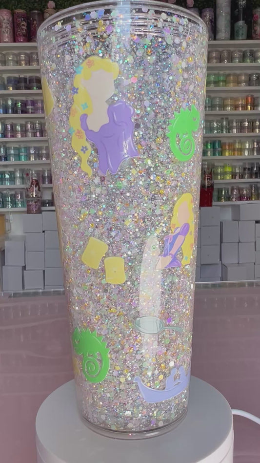 24 oz Acrylic Double-Wall Snow Globe Tumbler--Rapunzel (Waterfall)