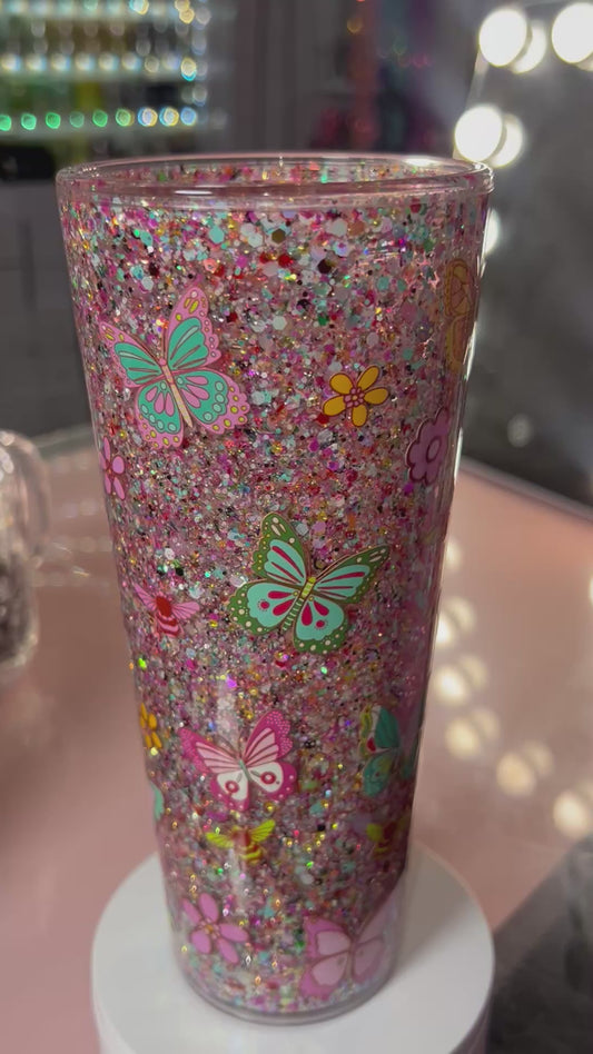 24 oz Acrylic Double-Wall Snow Globe Tumbler--Butterfly Dream (Waterfall)